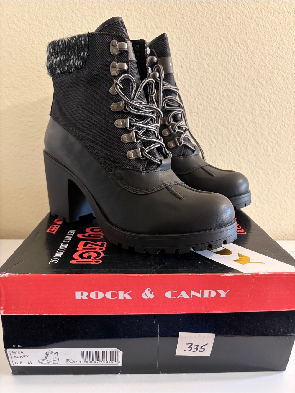Rock & Candy Black Lace-Up Heeled Ankle Boots